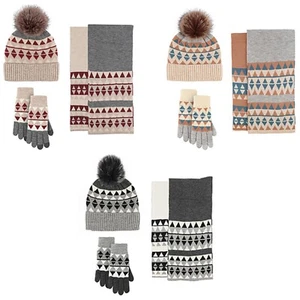 Soft Warm Fuzzy Cozy Unisex Winter Pom Pom Beanie Hat, Scarf and Gloves Set - Picture 1 of 11