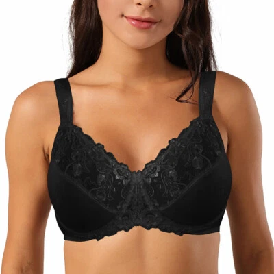 Big Size Womens Full Coverage Non padded Underwire Embroidered Minimizer Bra - Image 1 of 4