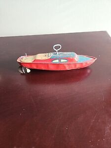 Vintage Circa 1950's Chein Tin Lithograph Wind Up Speed Boat