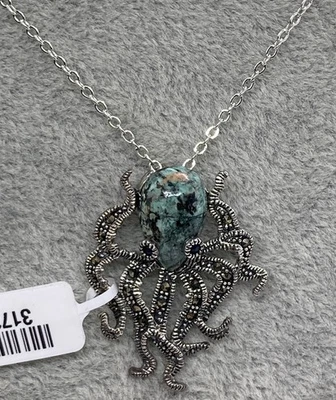 Howlite, Multi Gemstone Sterling Silver Octopus W/18in Stainless Steel Chain - Image 1 of 4