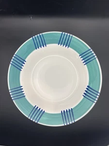 Soup Salad Bowl Set PIER 1 Imports White Aqua Blue Stripes Hand Painted Italy - Picture 1 of 8