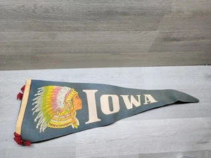 Vintage Antique Felt Souvenir Pennant Iowa 26" Indian Headress - Picture 1 of 5