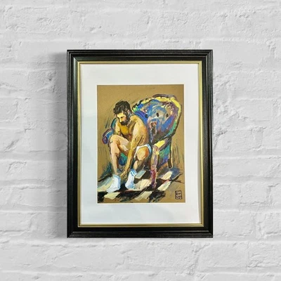 Pintura Original Sobre Cartón Músculo Masculino Enmarcado Arte Gay Foto 1 de 2