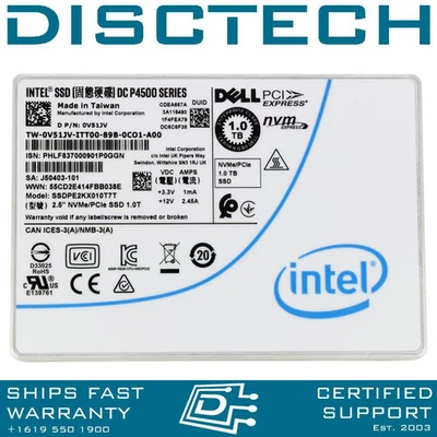 Intel 1TB SSD SSDPE2KX010T7T / V51JV P4500 SED PCIe NVMe 1TB Solid State Drive - Image 1 of 4