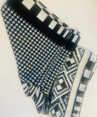 Bufanda de diseño geométrico pata de gallo negra abigarrada italiana oblonga transparente 48x12 pulgadas Foto 1 de 4