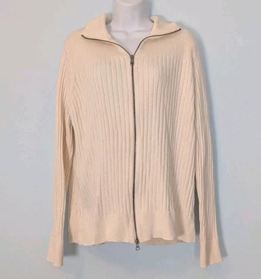 Eddie Bauer Zip Up Ribbed Cardigan Sweater Women's XXL T Ivory *See Measurements - Image 1 of 4