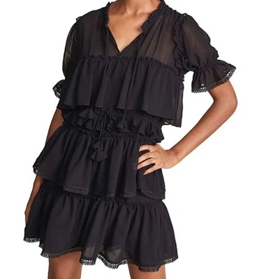 Vestido MISA Los Angeles Jazmine con Volantes en Niveles Popover Mini Para Mujer Talla XS Negro Foto 1 de 4