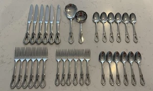 32 Pieces Oneida Toujours Cube Flatware Forks Spoons Teaspoons Knives - Picture 1 of 10