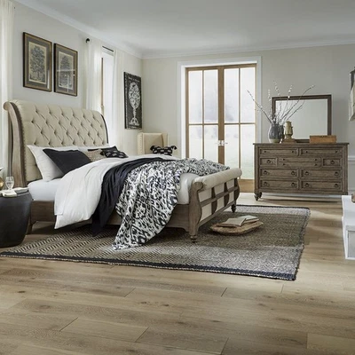 Cama trineo, tocador y espejo American Farmhouse Queen - topo polvoriento y negro Foto 1 de 2