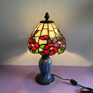 Dale Tiffany Stil Vintage Buntglas/Schlacke Glas Tischlampe Floral Schreibtischleuchte 14" - Bild 1 von 14