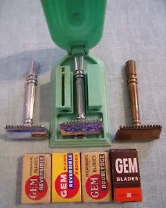 EDELSTEIN VINTAGE SET 3 EDELSTEINE MIKROMATISCHE SICHERHEITSRASIERER, 4 BOXEN KLINGEN & HÜLLE - Bild 1 von 14