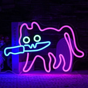 Neon LED Schild Feline Motiv | Killer Katze Kunst Design | Wohndeko für Büro Zimmer - Bild 1 von 7