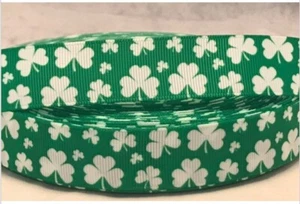 Shamrock Ribbon - 7/8" Grosgrain Ribbon - St. Patrick's Shamrock Ribbon - Picture 1 of 1