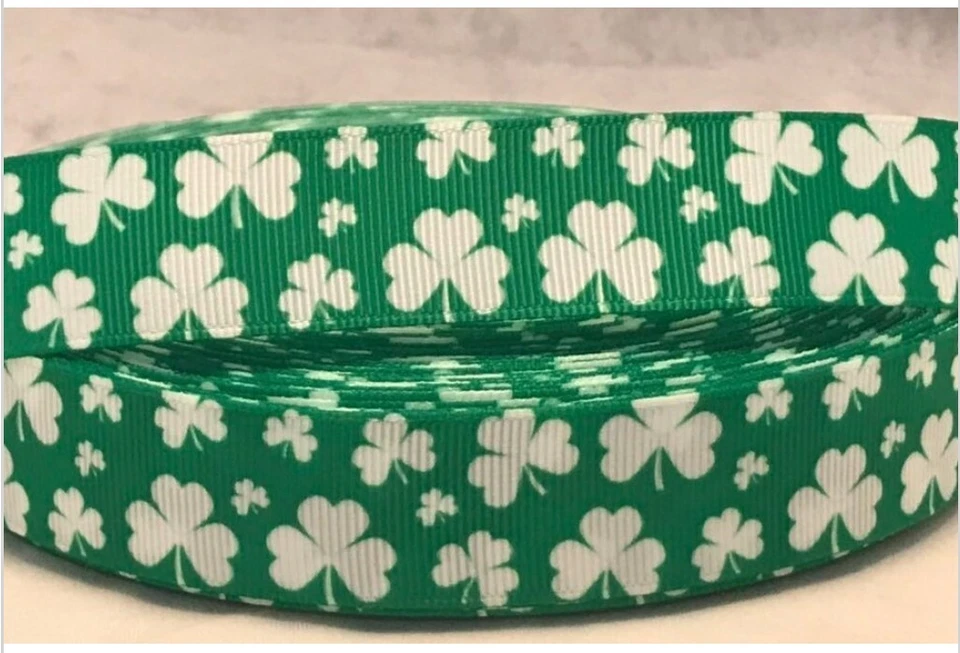 Shamrock Ribbon - 7/8" Grosgrain Ribbon - St. Patrick's Shamrock Ribbon - Image 1 of 1