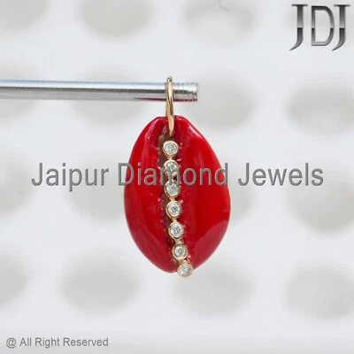 Joyería de oro amarillo macizo de 14 k esmalte rojo concha de Cowrie colgante de diseñador Foto 1 de 4