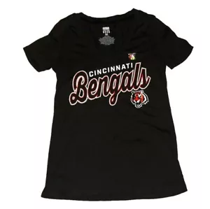 Cincinnati Bengals Womens V Neck Black T Shirt sz. Medium New Tags Nfl - Picture 1 of 3