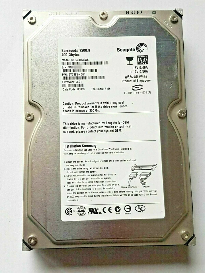 400 GB SATA Seagate barracuda 7200.8 ST3400832AS 8MB 3.5 " Hard Drive - Image 1 of 1