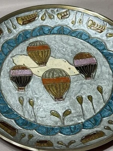 Messing Sammlerplatte Heißluftballons Emaille Intarsien 8" rund Indien - Bild 1 von 7