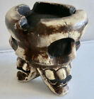 LARGE INDONESIAN GOTHIC THREE SKULLS HAND-CARVED WOODEN ASHTRAY