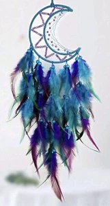 Grand attrape-rêve Lune, Dreamcatcher, fait main, 50 Cm, Plume & Perles, Neuf - Foto 1 di 3