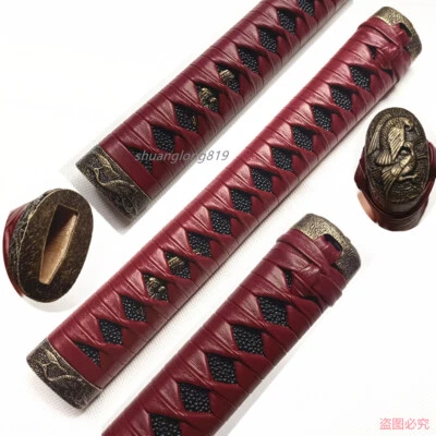 Tsuka Aleación Fuchi Kashira Menuki Cuero Ito Espada Samurai Japonesa Katana Piezas Foto 1 de 4