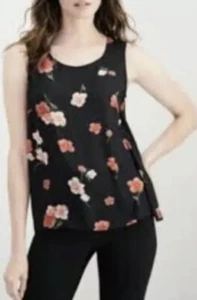 Nine West Sleeveless Top Blouse Floral Print Black Cinnamon Multi S NWT $59 - Picture 1 of 12