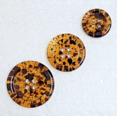 Mottled Tortoise Shell Button 18mm 23mm 28mm 4 Hole Rim Edge Shirt Sewing Crafts - Image 1 of 4