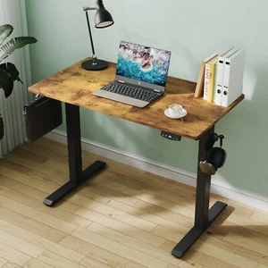 Ufurniture Standing Desk Electric Height Adjustable 100 x 55 cm Black+Walnut - Picture 1 of 8