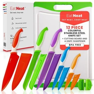 EatNeat 12 Piece Knife and Cutting Board Set: Premium Colorful Non-Stick Stai... - Picture 1 of 9