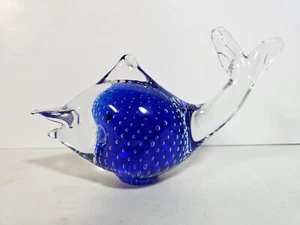 Murano Style Glass Silvestri Crystal Art Controlled Bubbles Clear & Cobalt - Picture 1 of 10