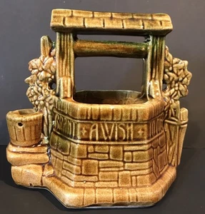 McCoy USA Grant a WISH to ME Wishing Well Planter Pottery Brown Greens - Picture 1 of 11