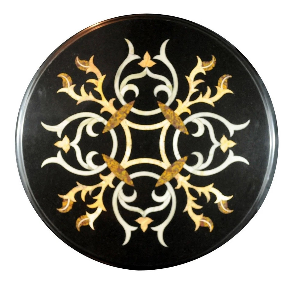 18" Marble coffee table top semi precious stone marquetry work home decor - Image 1 of 1