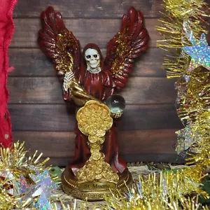 Red Santa Muerte With Money Cone 8 Inch On Money Stand Holy Death Statue - Picture 1 of 8