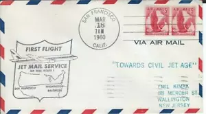 First Jet Airmail Flight San Francisco CA - Washington DC 3/18/1960 AAMC#J482 - Picture 1 of 1