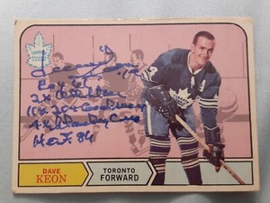 ☆SIGNED DAVE KEON☆ 1968-69 O-Pee-Chee #198 ☆5 INSCRIPTIONS☆ [NO CREASES] VGEX
