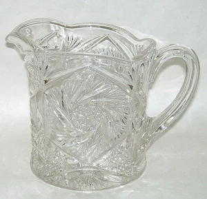 Antiker EAPG verzierter wirbelnder Stern 6" Klarglas Milch Sahne Wasserkrug - Bild 1 von 4