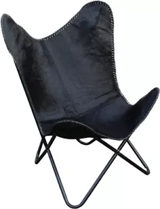New Black Armless Chair Butterfly Leather Living Room Relaxing With Stand - Picture 1 of 6