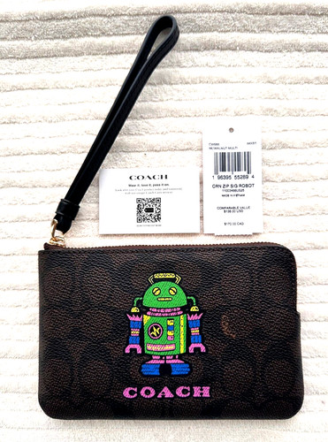 Bracciale Coach Cosmic con zip angolare in tela firmato con stampa robot nuovo con etichette $138