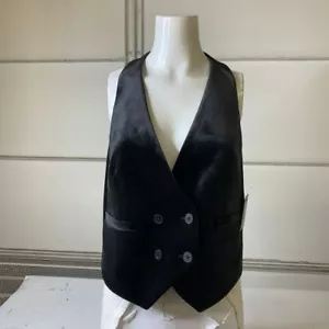 EXPRESS Velvet Double Breasted Halter Vest Women's Size L Pitch Black - Picture 1 of 6