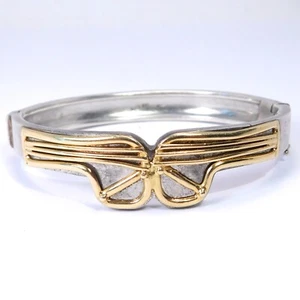 BEAUTIFUL STERLING 14K GREEK BANGLE BRACELET ARTISAN - Picture 1 of 5