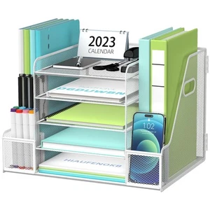 Mesh Desk Organizer with File Holder, 5-Tier Paper Letter Tray Organizer with... - Picture 1 of 7