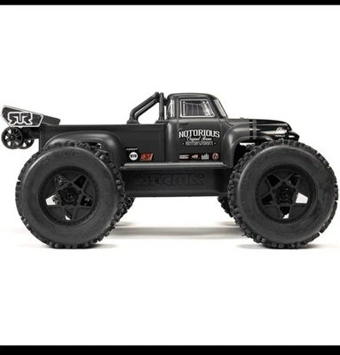 Arrma 1/8 NOTORIOUS 6S V6 4X4 BLX Brushless Stunt Truck RTR, Black ARA8611V6T1 - Image 1 of 4