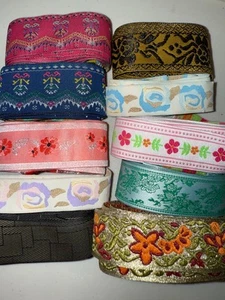 Lote 20 yardas surtido jacquard tejido bordado costura ribete cinta 1"-1.5" - Imagen 1 de 5