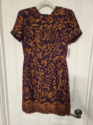Talbots Womens Purple 100% SILK Short Sleeve Fit & Flare Dress Sz 6 Petites - Image 1 of 4