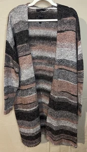 LANE BRYANT Black Grey Mauve Stripe Open Maxi Cardigan Sweater Women’s 18/20 - Picture 1 of 7