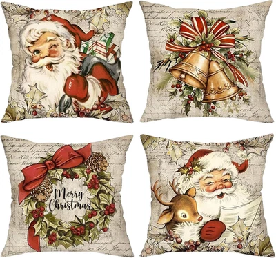 Juego de 4 fundas de almohada de Navidad de 18x18 pulgadas Papá Noel-22 Foto 1 de 4