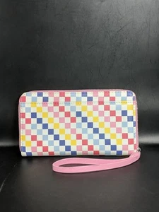 NO BOUNDERIES PINK ZIP AROUND MULTI-COLORED CHECKERED WALLET/WRISTLET - Picture 1 of 1
