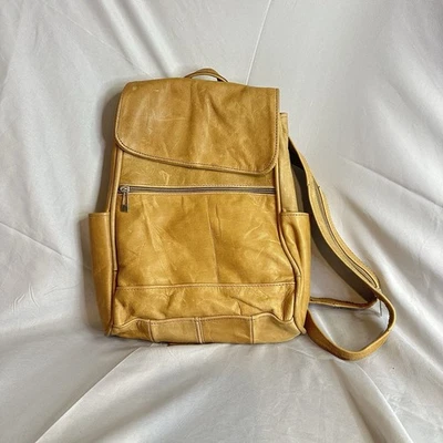 "Mochila de cuero genuino de colección marrón claro 12"" correas con cremallera" Foto 1 de 4