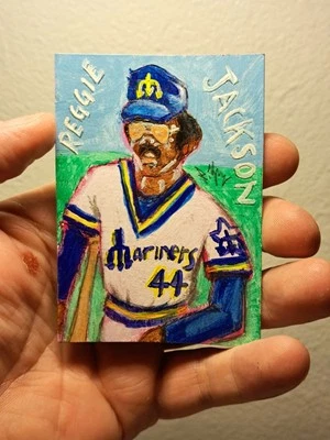 Tarjeta de arte original Aceo tinta acrílica "Reggie Jackson" (única) limitada ATC 1/1 firmada Foto 1 de 3