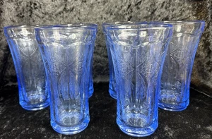Indiana Glass Recollection Blue Depression Glass Iced Tea Glasses~~Set of 6 - Picture 1 of 7